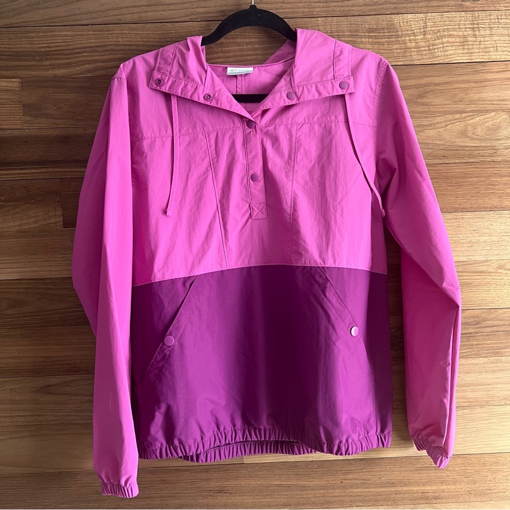 NWOT Columbia Pink Purple Pullover Lightweight Rain Jacket Windbreaker with Hood